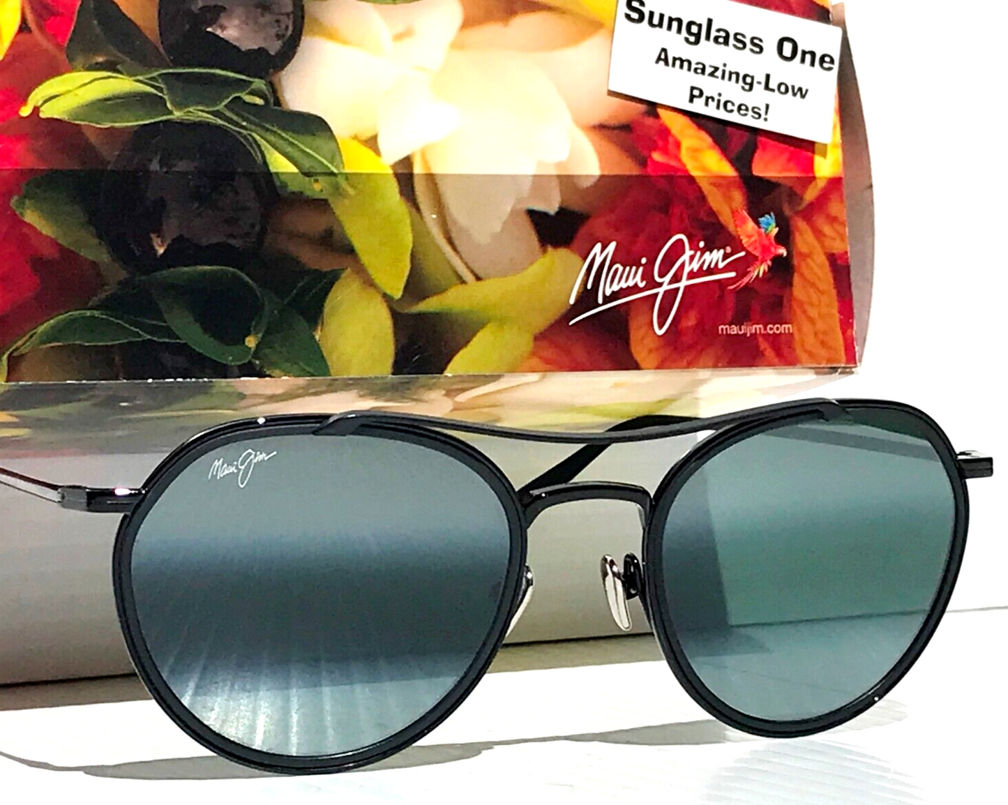Maui Jim BOWLINE Black Gloss with Matte Round POLARIZED Gray Sunglass 557-02