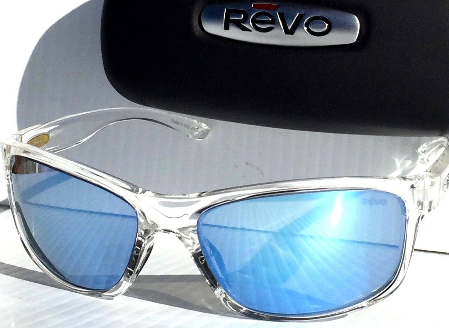 REVO HARNESS in Clear Frame POLARIZED Blue Lens Sunglass RE 4071 09 BL