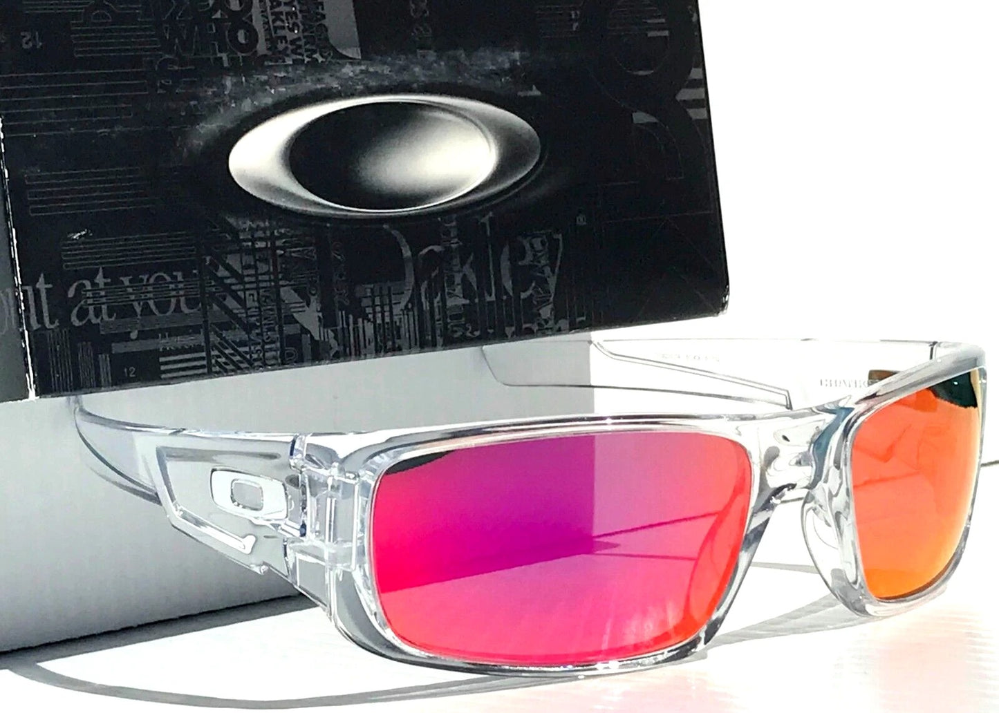 Oakley CRANKSHAFT Shiny Clear Frame POLARIZED Galaxy Magenta Mirror Lens Sunglass 9239-04- Two-Lens Bundle!