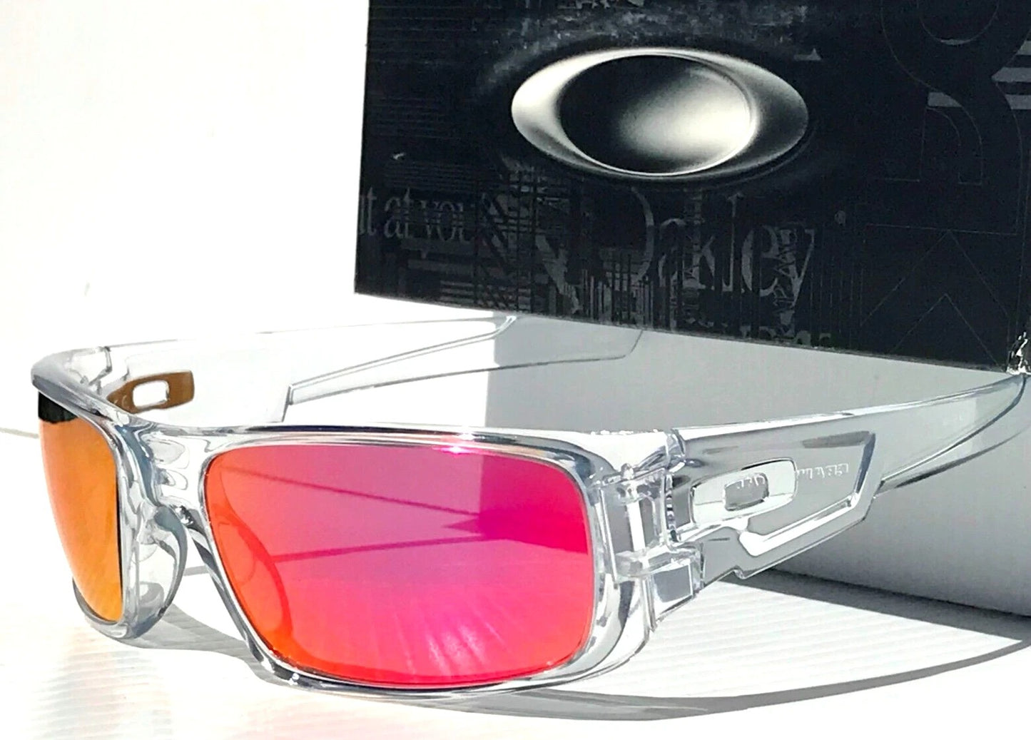 Oakley CRANKSHAFT Shiny Clear Frame POLARIZED Galaxy Magenta Mirror Lens Sunglass 9239-04- Two-Lens Bundle!