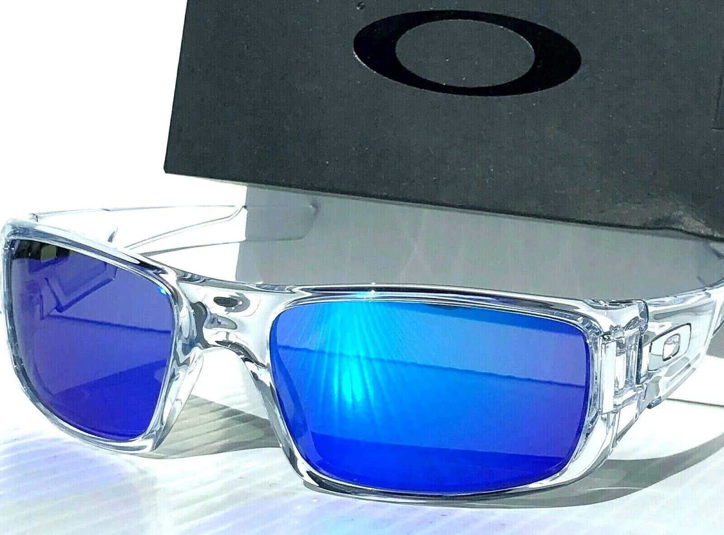 Oakley CRANKSHAFT Shiny Clear Frame POLARIZED Galaxy Blue Mirror Lens Sunglass 9239-04- Two-Lens Bundle!