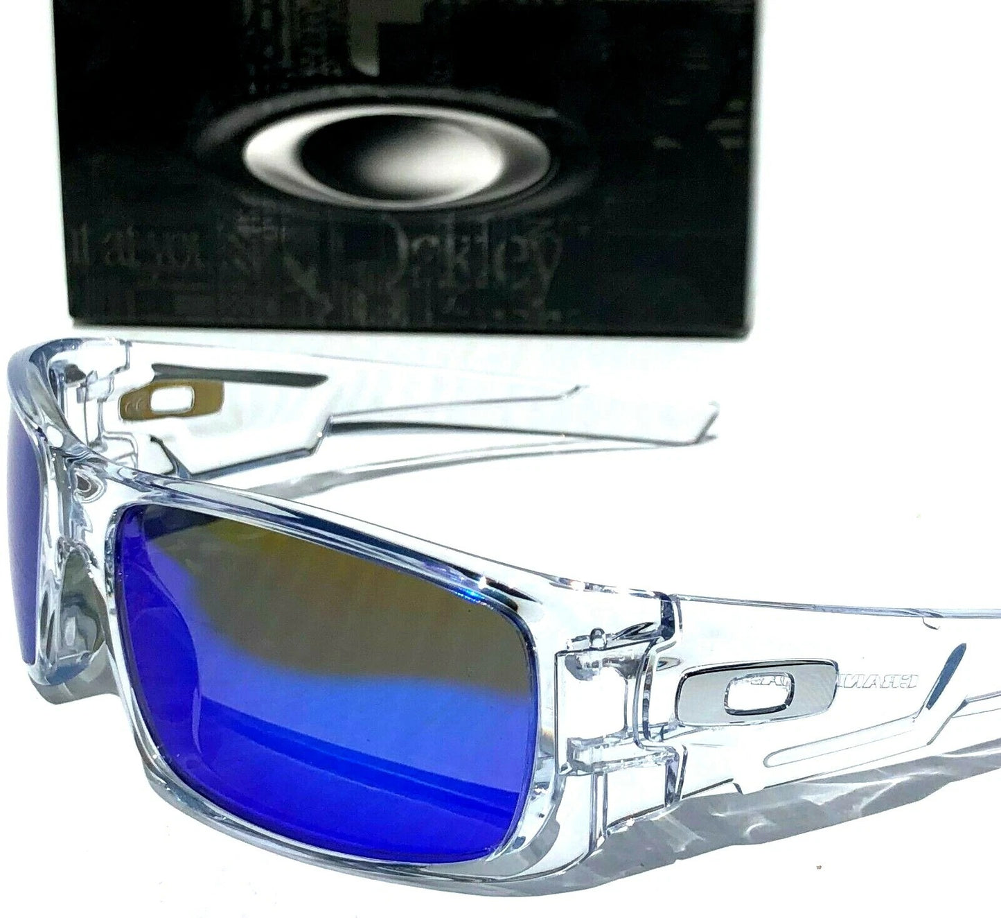 Oakley CRANKSHAFT Shiny Clear Frame POLARIZED Galaxy Blue Mirror Lens Sunglass 9239-04- Two-Lens Bundle!