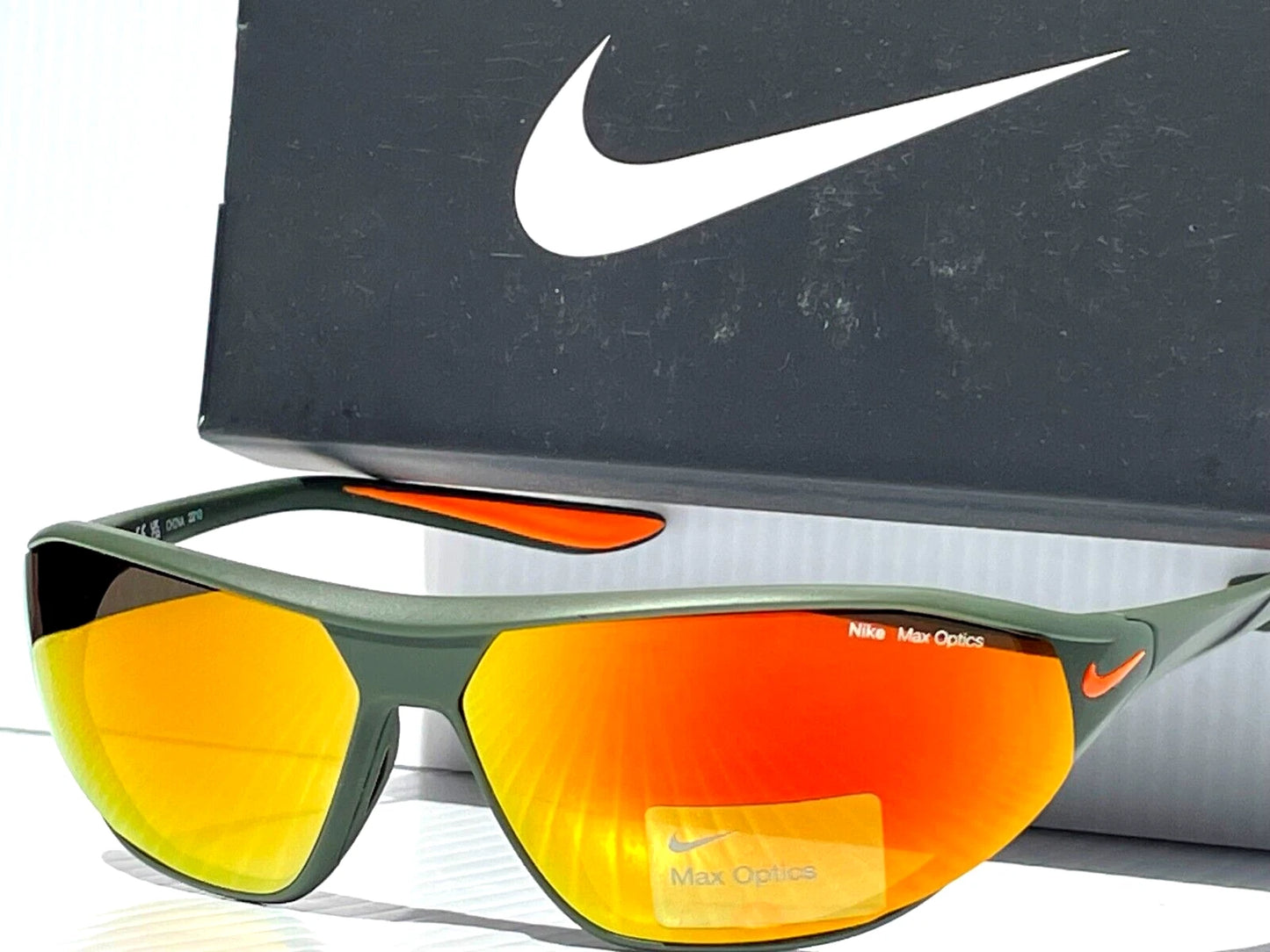 Nike AERO SWIFT Cargo Khaki Frame MAX Optics Orange Mirror Lens Sunglass DQ0993 325