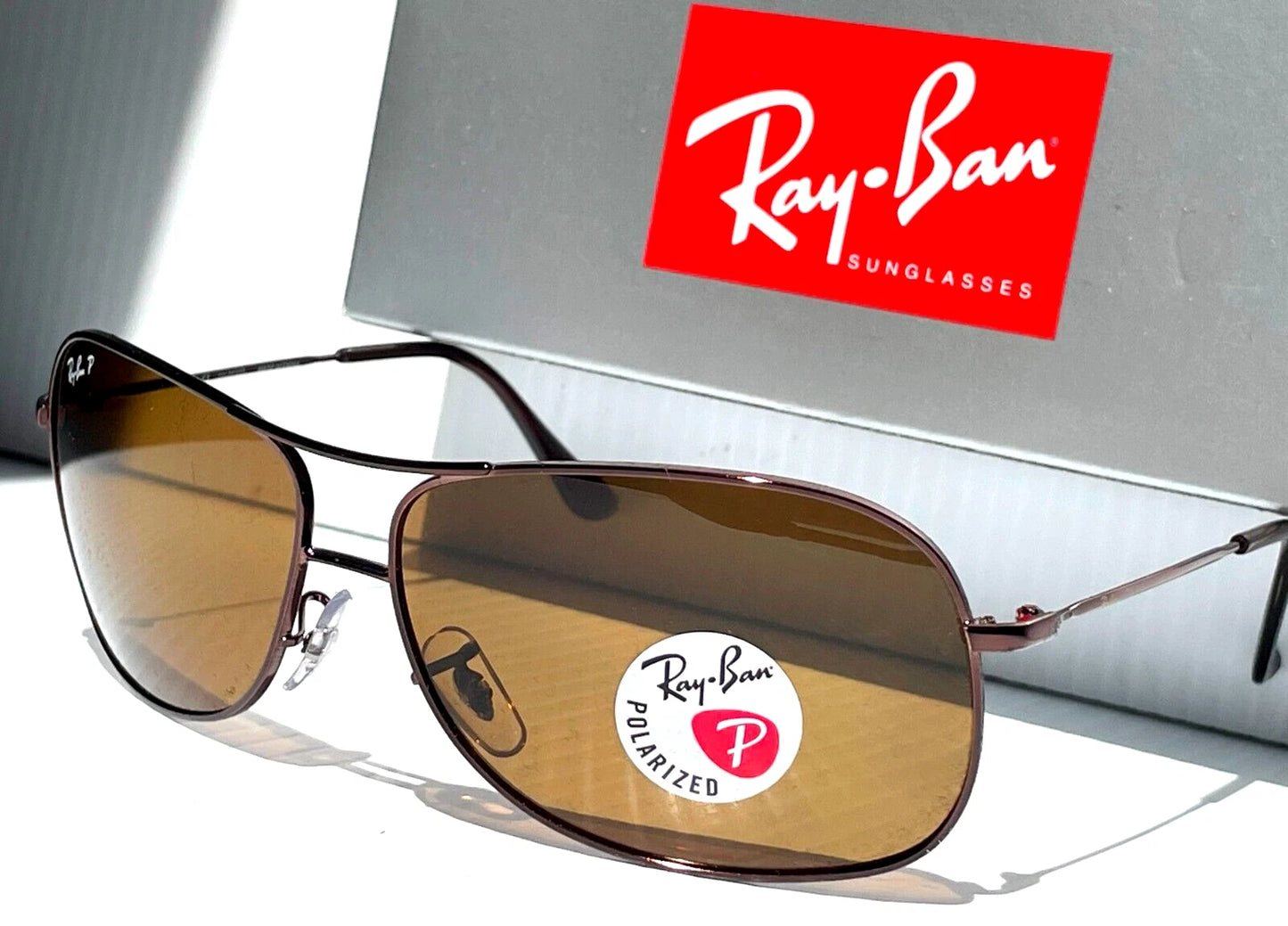 Ray Ban Bronze 64mm Aviator Frame POLARIZED Brown lens Sunglass RB3267