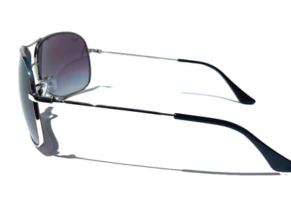 Ray Ban Shiny Silver Pilot GRADIENT Grey To Blue Lens Sunglass RB3267 003/8G