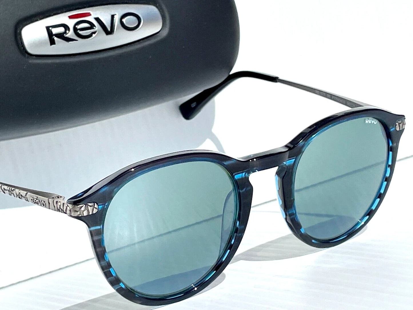 REVO PYTHON 3 Blue Horn Round GLASS Gray Lens Sunglass RE 1177 05 SG50