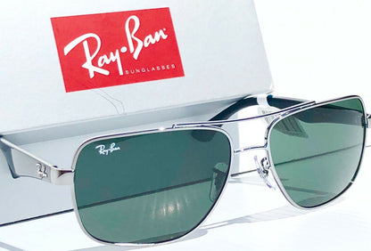 Ray Ban Chrome 60mm AVIATOR Frame Squared G-15 Green Grey Lens Sunglass RB 3483 004/71