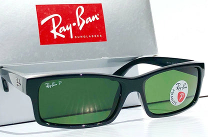Ray Ban Shiny Black Rectangle POLARIZED Green Lens Sunglass RB4151 601