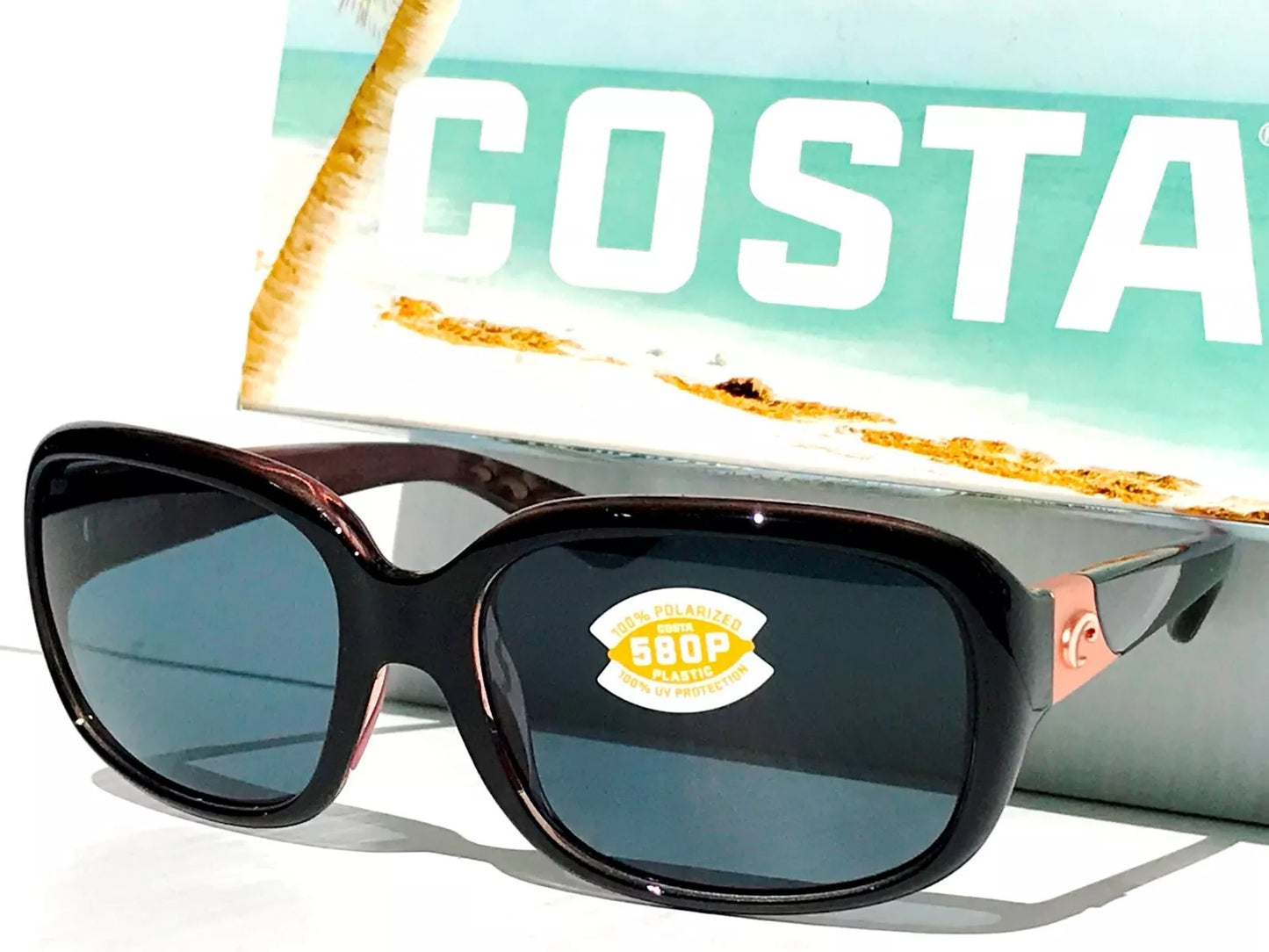 Costa Del Mar GANNET Shiny Black Hibiscus POLARIZED Gray 580P Lens Sunglass GNT 132