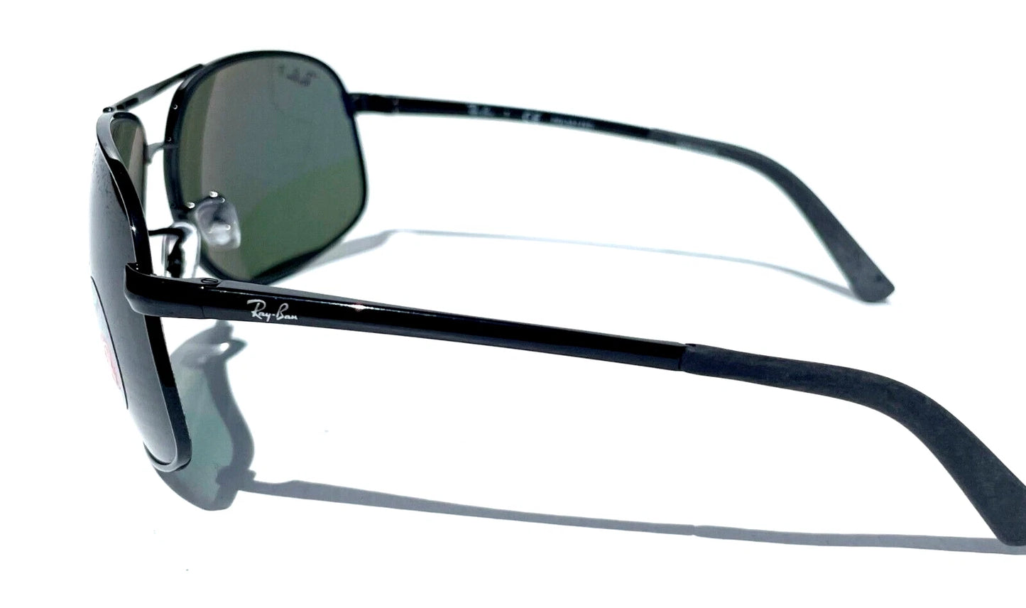 Ray Ban Shiny Black Metal POLARIZED Green Lens Sunglass RB3387 002/9A