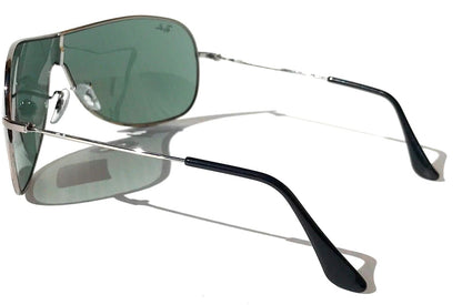 Ray Ban HIGHSTREET Chrome Metal Shield Frame Green Lens Sunglass RB 3211 004/71