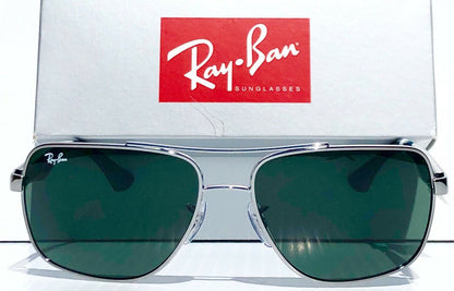 Ray Ban Chrome 60mm AVIATOR Frame Squared G-15 Green Grey Lens Sunglass RB 3483 004/71