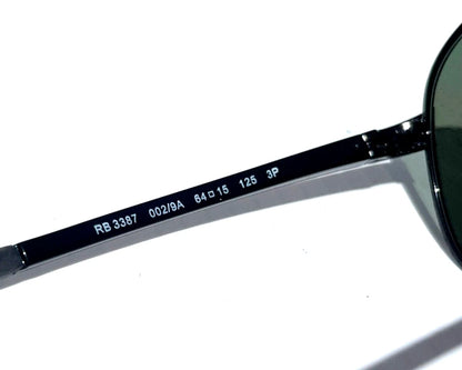 Ray Ban Shiny Black Metal POLARIZED Green Lens Sunglass RB3387 002/9A