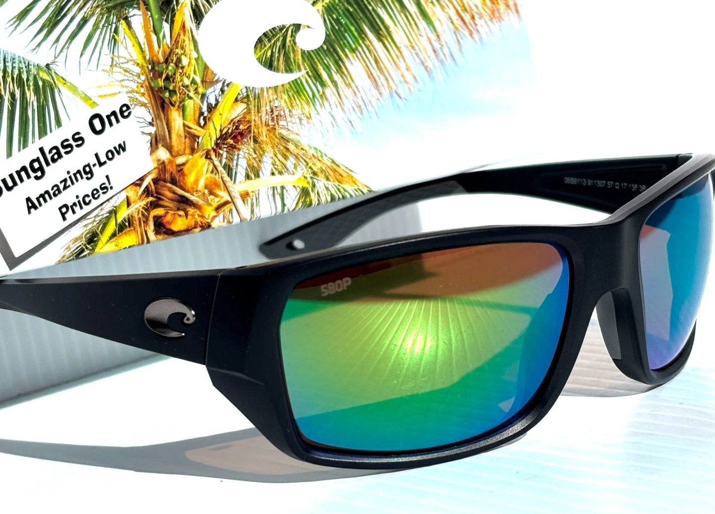 Costa Del Mar TAILFIN Matte Black POLARIZED Green Mirror 580P Lens Sunglass 9113-07 57mm