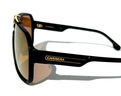 CARRERA Matte Black Gold Frame Gold Brown Lens Sunglass 1014/S I46K1