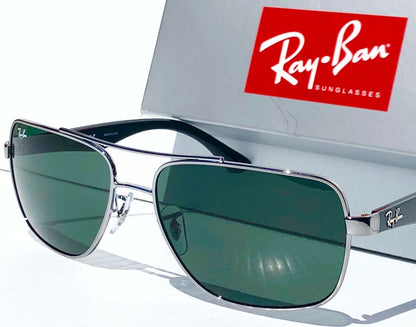 Ray Ban Chrome 60mm AVIATOR Frame Squared G-15 Green Grey Lens Sunglass RB 3483 004/71