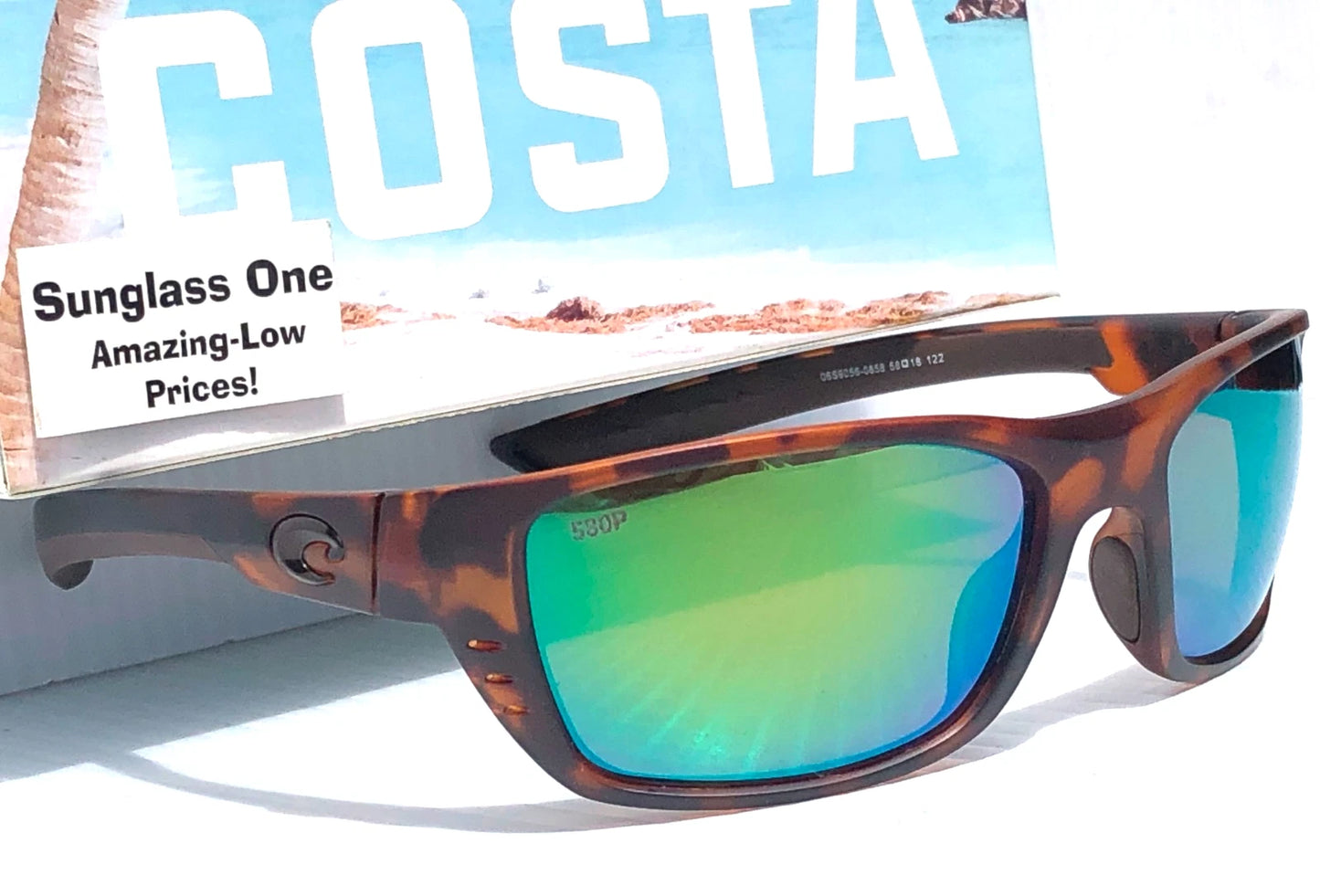 Costa Del Mar WHITETIP Matte Retro Tortoise POLARIZED Green 580P Lens Sunglass WTP 66