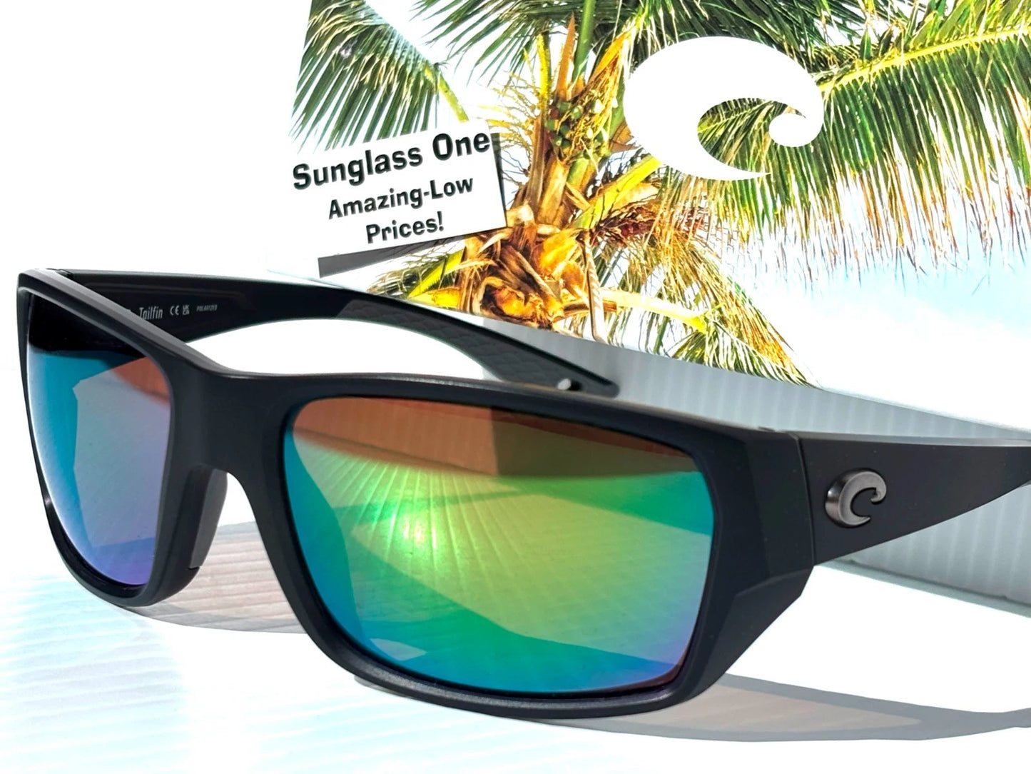 Costa Del Mar TAILFIN Matte Black POLARIZED Green Mirror 580P Lens Sunglass 9113-07 57mm