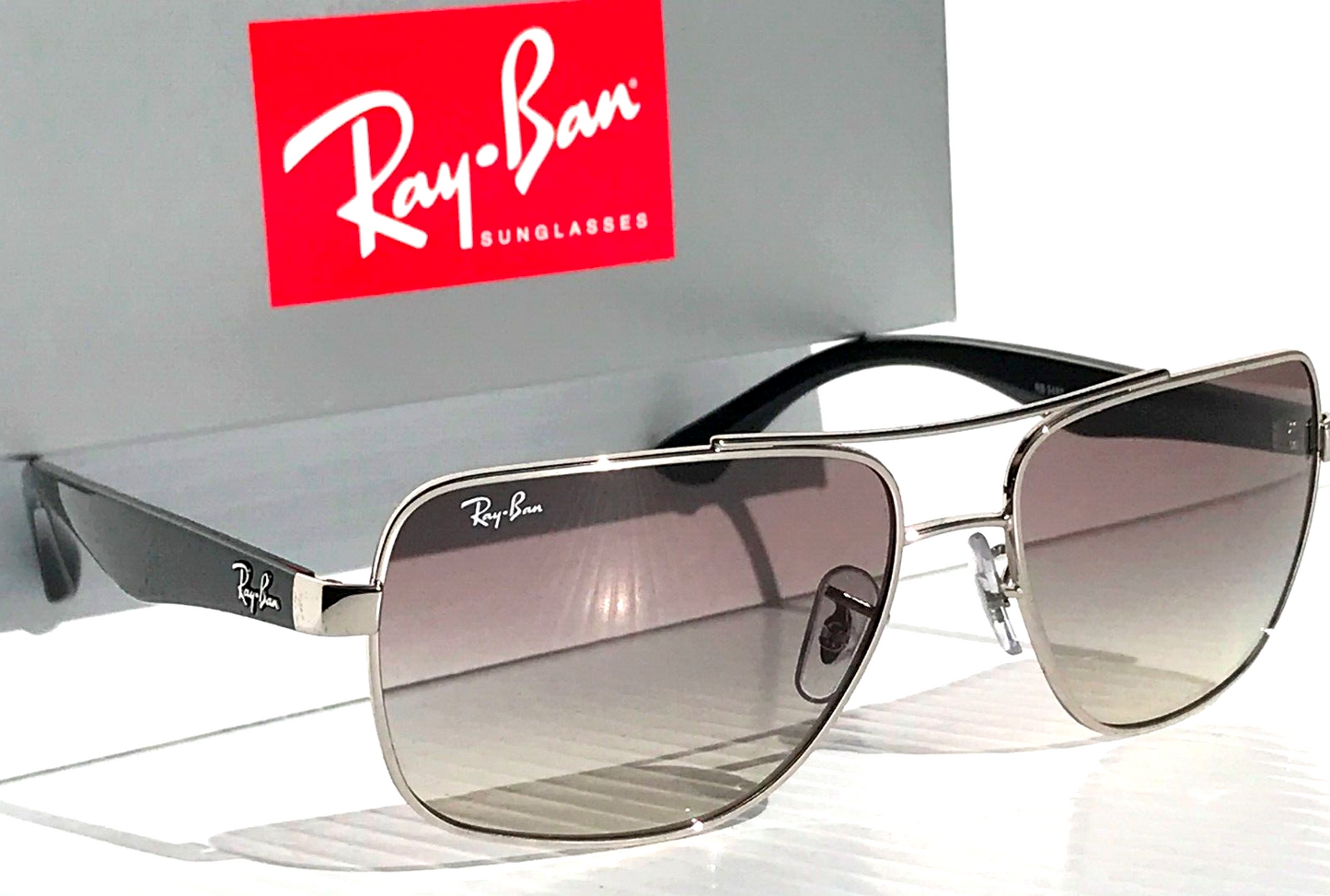 Ray Ban Polished Silver Frame Gradient Grey Lens Sunglass RB 3483 003/32