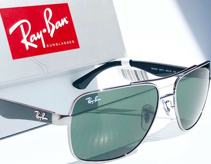 Ray Ban Chrome 60mm AVIATOR Frame Squared G-15 Green Grey Lens Sunglass RB 3483 004/71