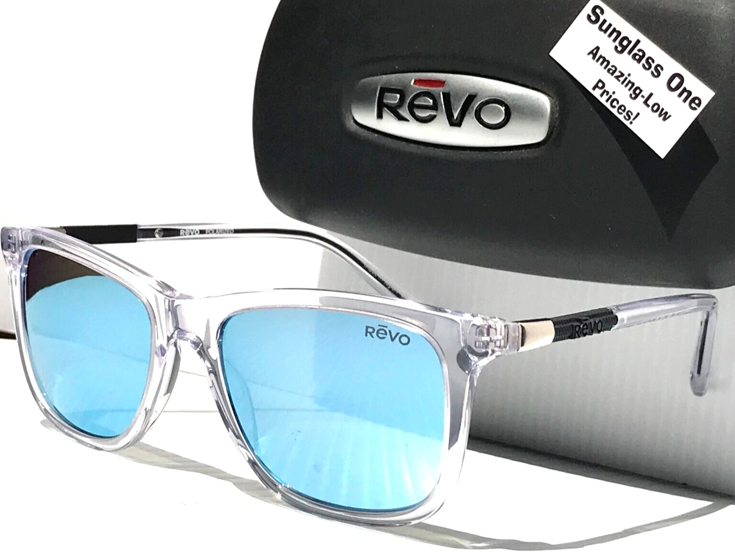 REVO COVE Shiny Crystal Clear POLARIZED Blue Lens Sunglass RE 1164N 09 BL