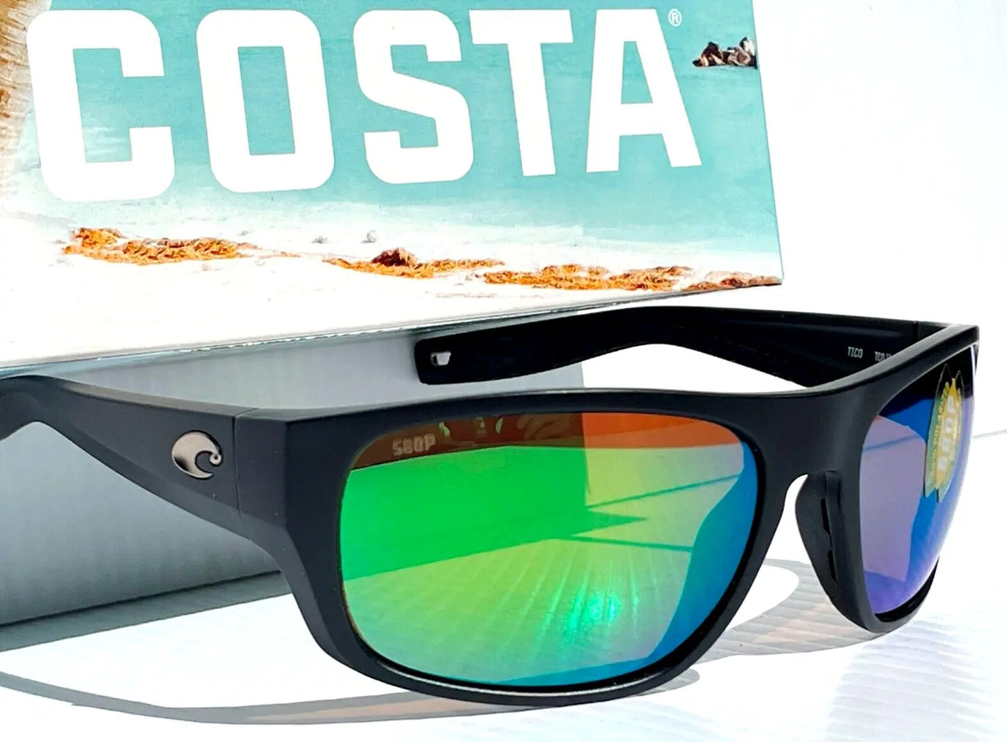 Costa Del Mar TICO Matte Black POLARIZED Green 580P Lens Sunglass TCO 11