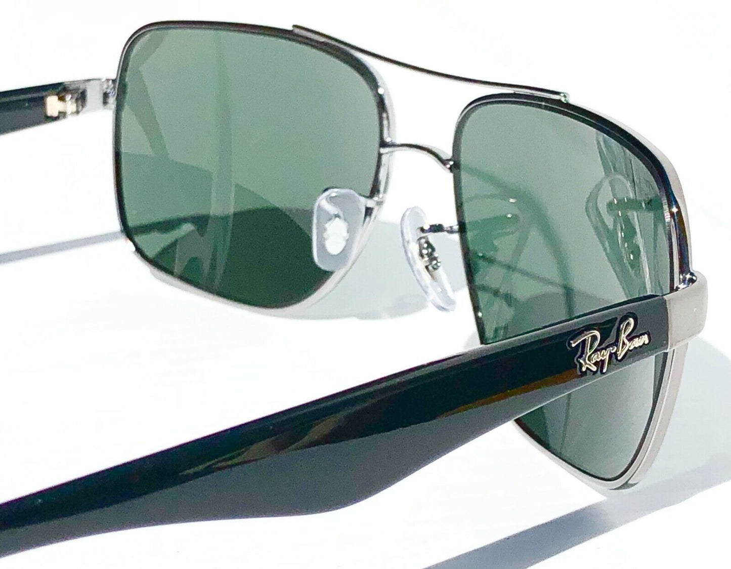 Ray Ban Chrome 60mm AVIATOR Frame Squared G-15 Green Grey Lens Sunglass RB 3483 004/71