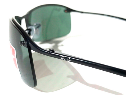 Ray Ban Polished Black Semi-Rimless Frames Dark Green Lens Sunglass RB 3183 006/71