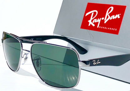 Ray Ban Chrome 60mm AVIATOR Frame Squared G-15 Green Grey Lens Sunglass RB 3483 004/71