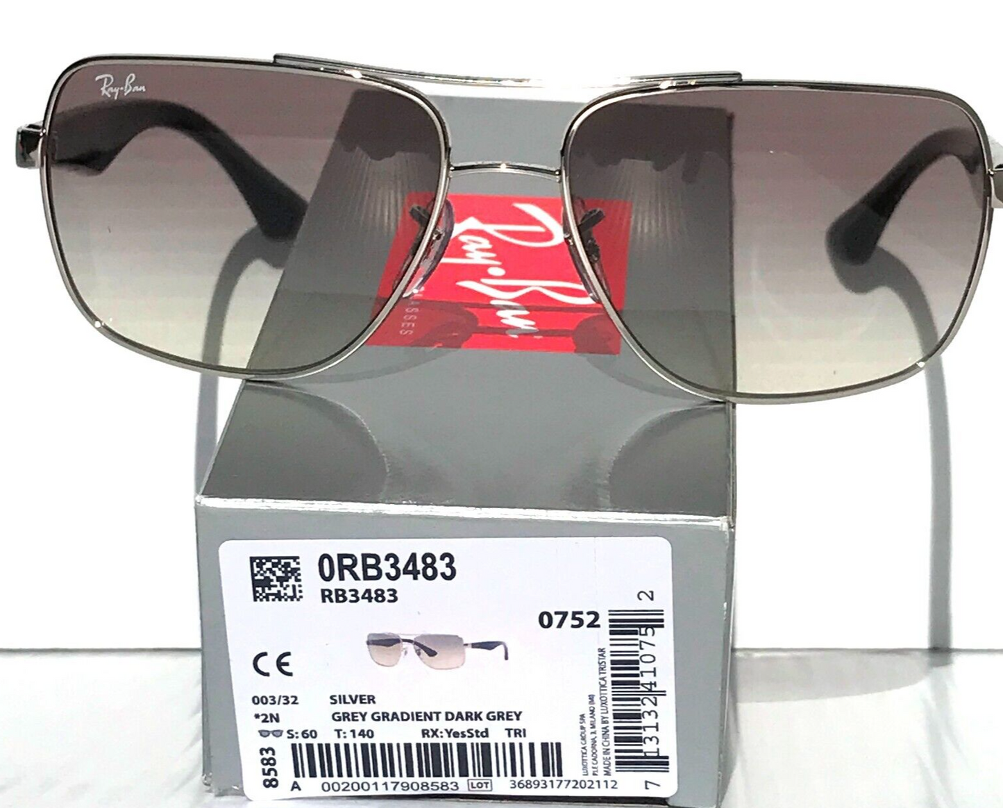 Ray Ban Polished Silver Frame Gradient Grey Lens Sunglass RB 3483 003/32