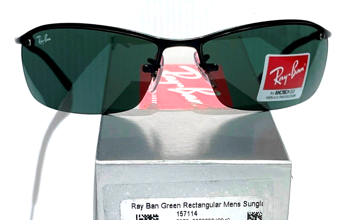 Ray Ban Polished Black Semi-Rimless Frames Dark Green Lens Sunglass RB 3183 006/71