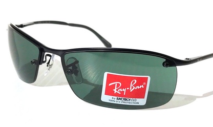 Ray Ban Polished Black Semi-Rimless Frames Dark Green Lens Sunglass RB 3183 006/71