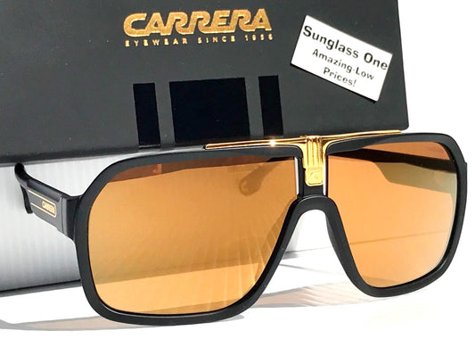 CARRERA Matte Black Gold Frame Gold Brown Lens Sunglass 1014/S I46K1