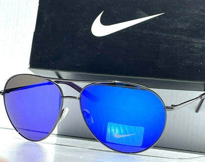 NIKE Chance Gunmetal Chrome Aviator Frame Blue Mirrored Lens Sunglass EV1218 055