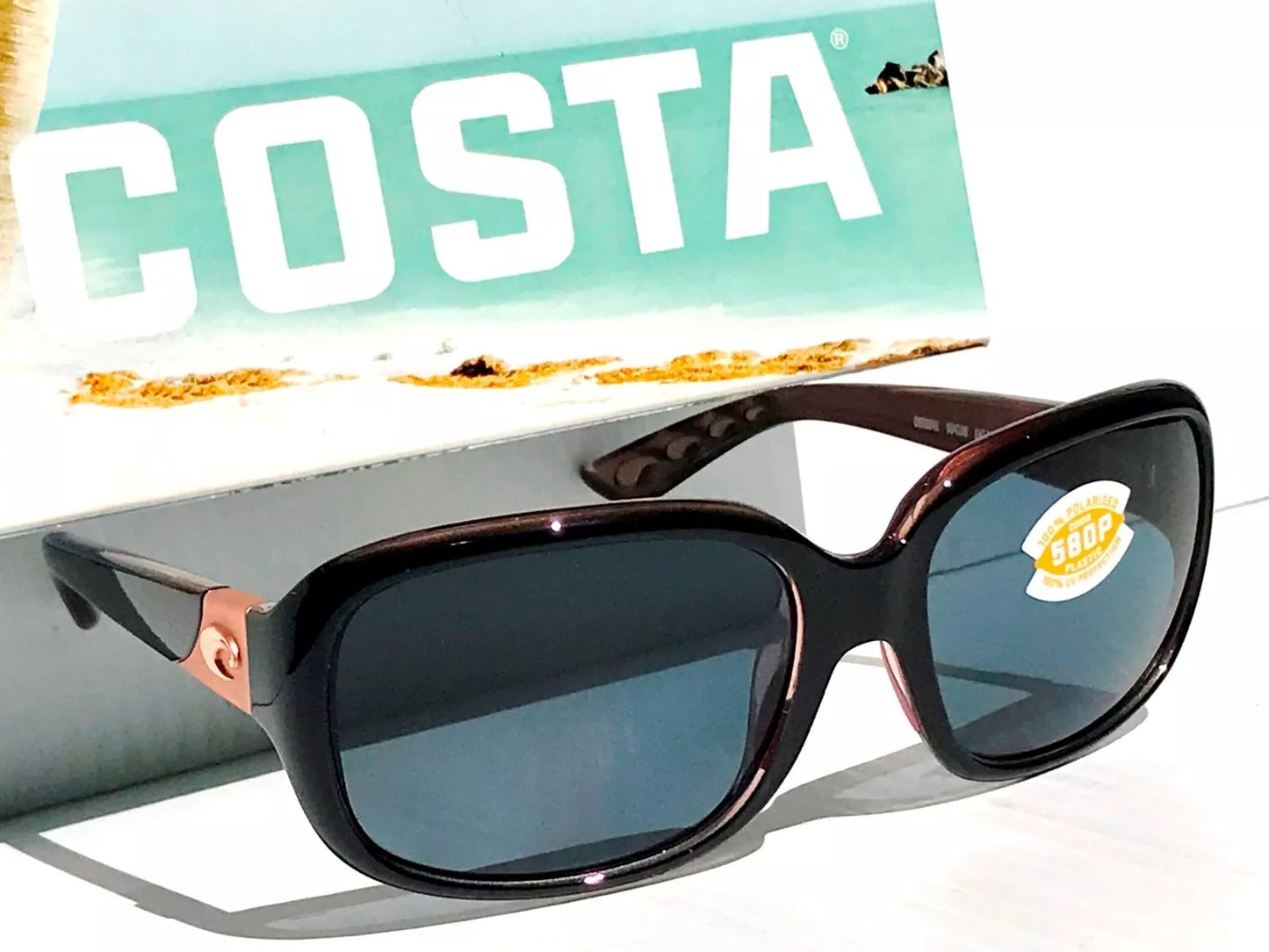 Costa Del Mar GANNET Shiny Black Hibiscus POLARIZED Gray 580P Lens Sunglass GNT 132