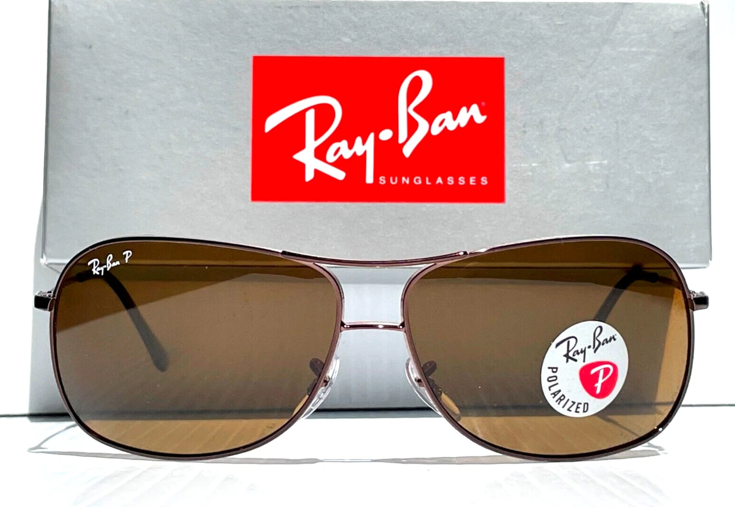 Ray Ban Bronze 64mm Aviator Frame POLARIZED Brown lens Sunglass RB3267