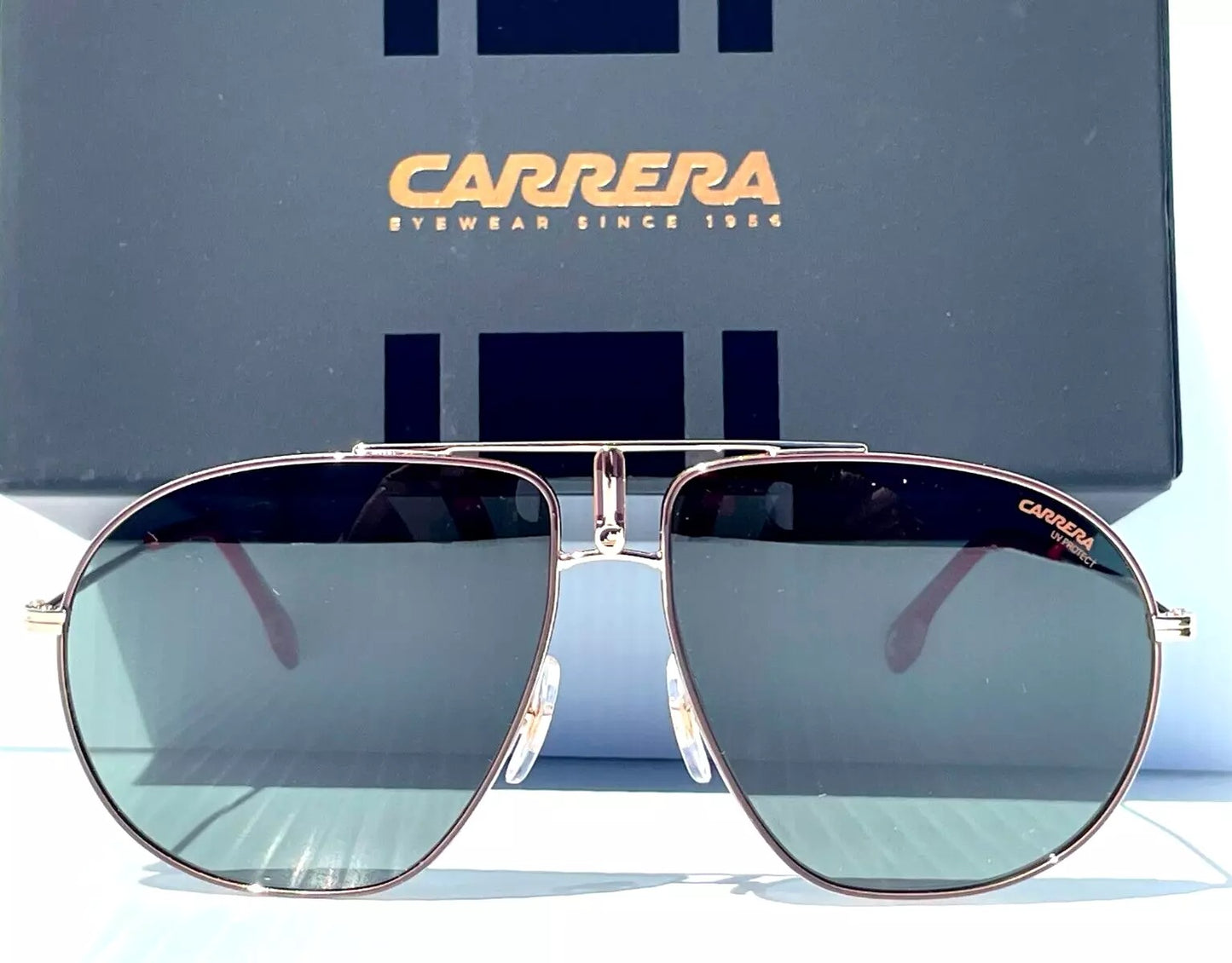 CARRERA Gold with Red Frame Green Grey Lens Sunglass BOUND 01QQT