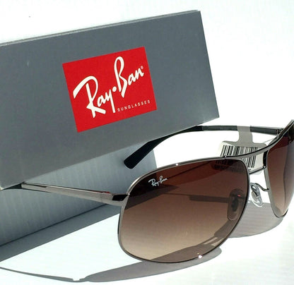 Ray Ban AVIATOR  Silver 64mm Frame Brown Gradient Lens Sunglass RB 3387 004