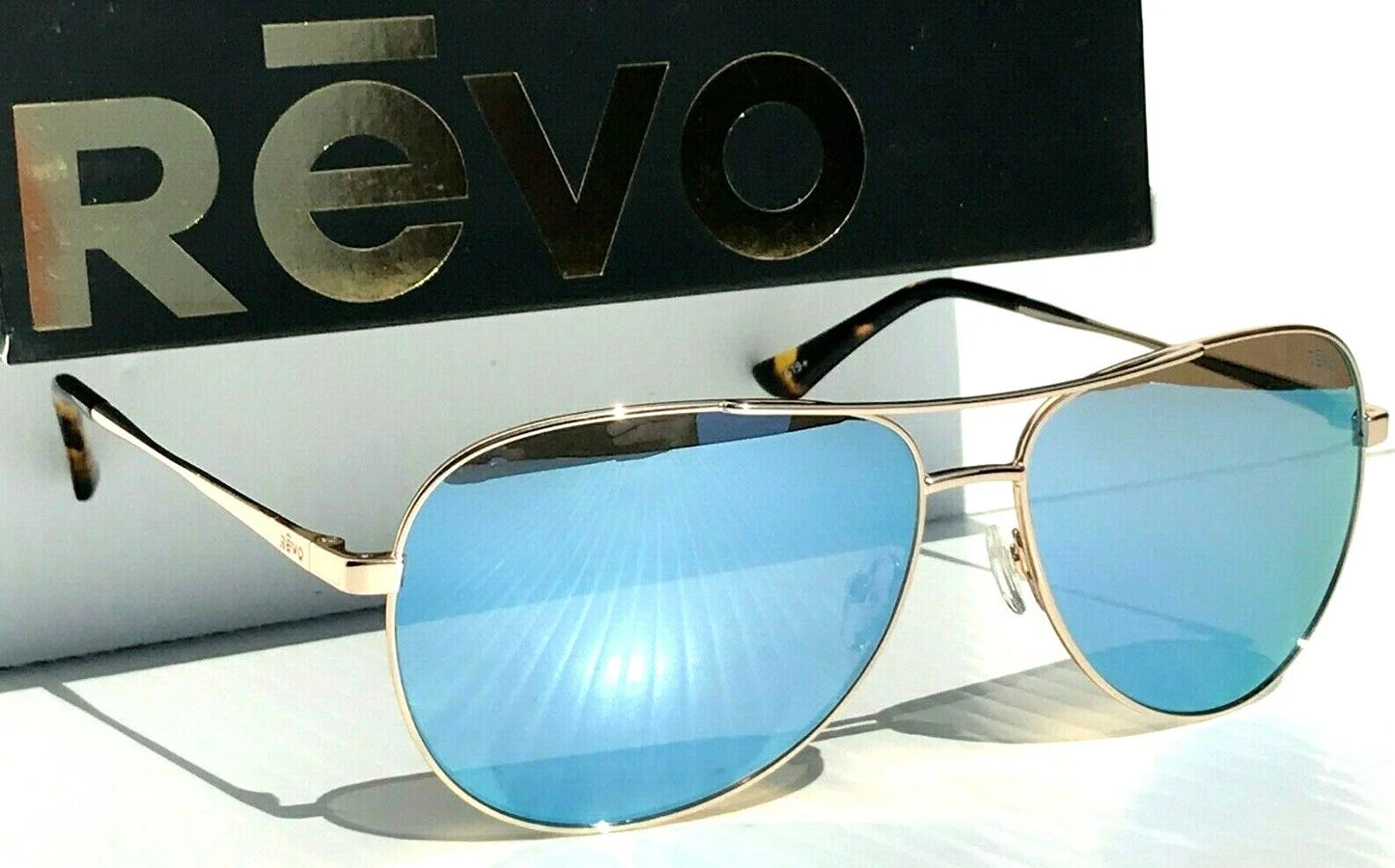 REVO RELAY 59mm Aviator Gold POLARIZED Blue Womens Lens Sunglass RE 1014 04 BL
