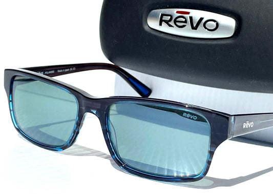 REVO FINLEY G Shiny Blue Horn POLARIZED Grey GLASS Lens Sunglass RE 1176 05 SG50