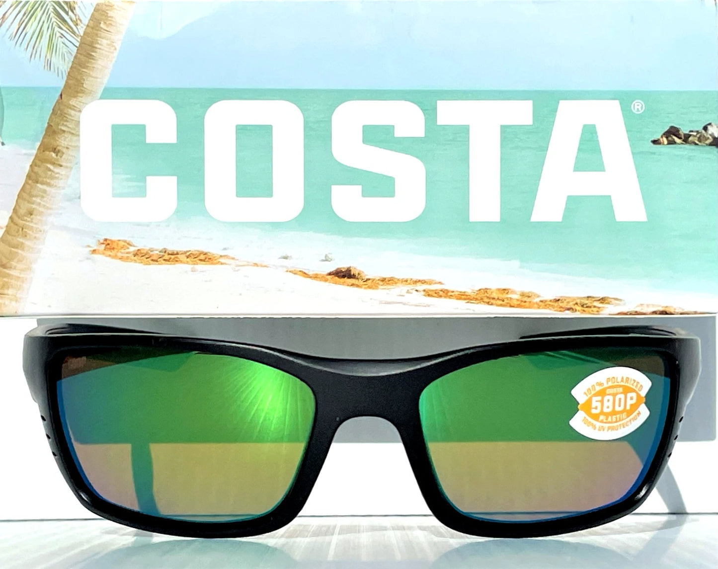 COSTA Del Mar WHITETIP Blackout POLARIZED Green Mirror 580P Lens Sunglass WTP01 OGMP