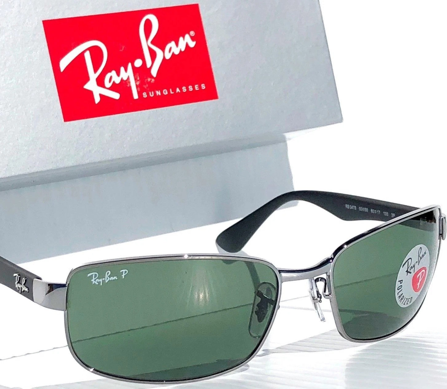 Ray Ban Gunmetal & Black Frame POLARIZED Green G15 Lens Sunglass RB 3478 004/58