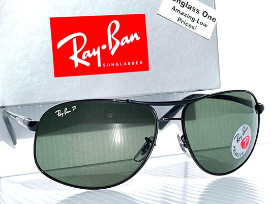 Ray Ban Shiny Black Metal POLARIZED Green Lens Sunglass RB3387 002/9A