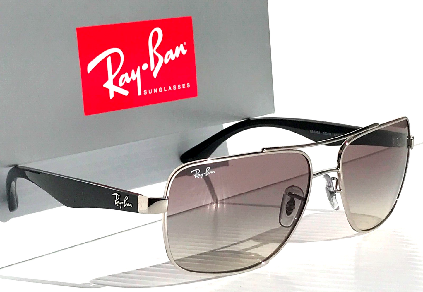 Ray Ban Polished Silver Frame Gradient Grey Lens Sunglass RB 3483 003/32