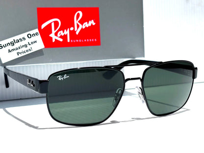 Ray Ban Shiny Gunmetal Silver Frame POLARIZED Green Grey Len Sunglass RB3483 004/58