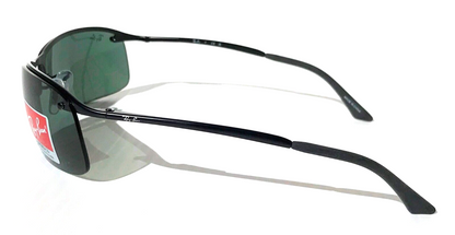 Ray Ban Polished Black Semi-Rimless Frames Dark Green Lens Sunglass RB 3183 006/71