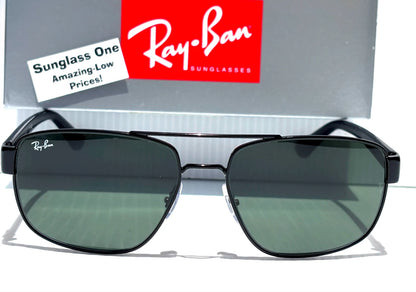 Ray Ban Shiny Gunmetal Silver Frame POLARIZED Green Grey Len Sunglass RB3483 004/58