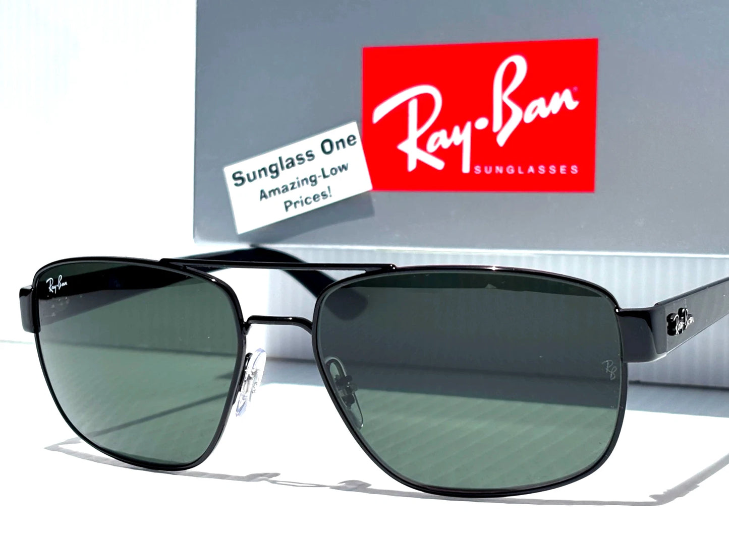 Ray Ban Shiny Gunmetal Silver Frame POLARIZED Green Grey Len Sunglass RB3483 004/58