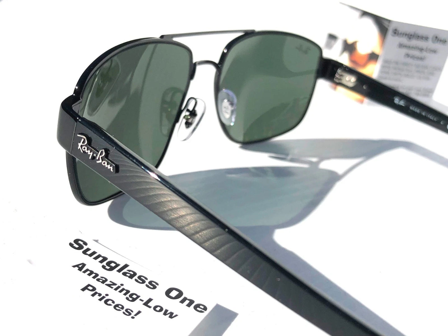 Ray Ban Shiny Gunmetal Silver Frame POLARIZED Green Grey Len Sunglass RB3483 004/58