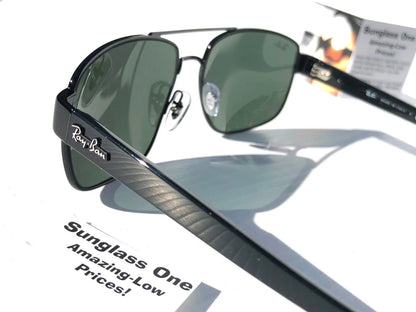 Ray Ban Shiny Gunmetal Silver Frame POLARIZED Green Grey Len Sunglass RB3483 004/58
